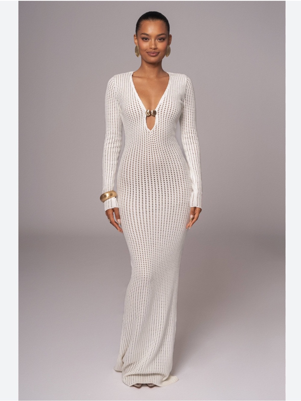JLUXLABEL Sol Long Sleeve Sweater Dress - White - Size Large